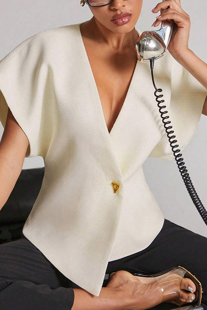 Fashion Button V-neck Asymmetrical Suit Vest