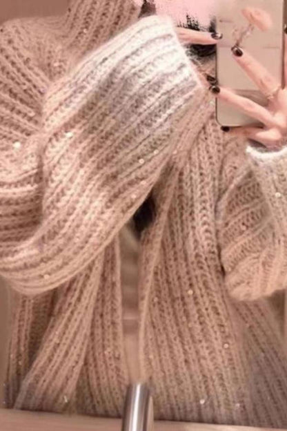 Casual Sequined V-neck Sweater