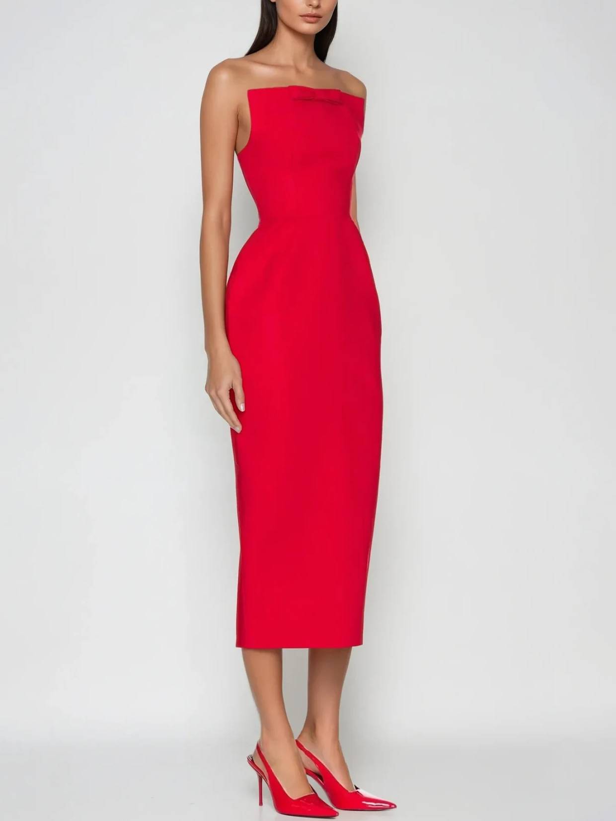 Tube Top Bow Design Bud Skirt Midi Dress