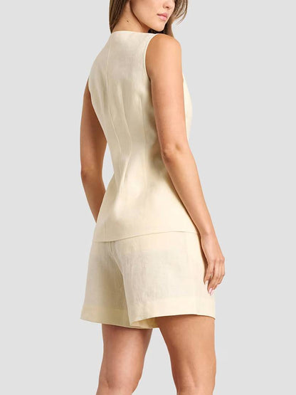 Minimalist Cotton Linen Vest And Shorts Suit