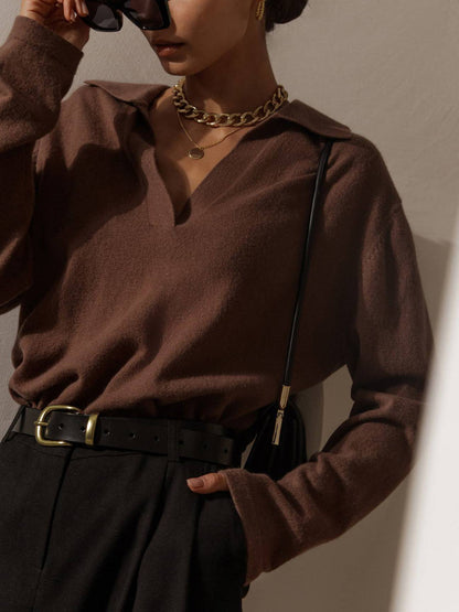 Polo Neck Knitted Pullover Sweater