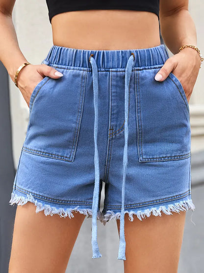 High-Waisted Drawstring Denim Shorts