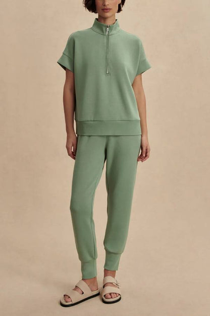 Sheridan Half-Zip Neck Short Sleeve Sweatshirt and Elastic Waist Pocket Jogger Set