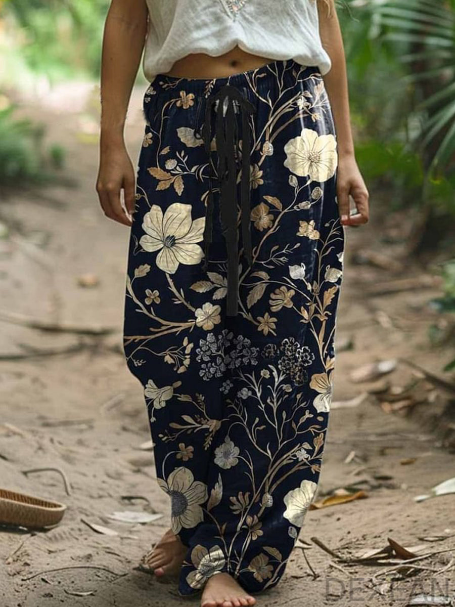 Beach Red Tribal Pocket Boho Ruched Pants