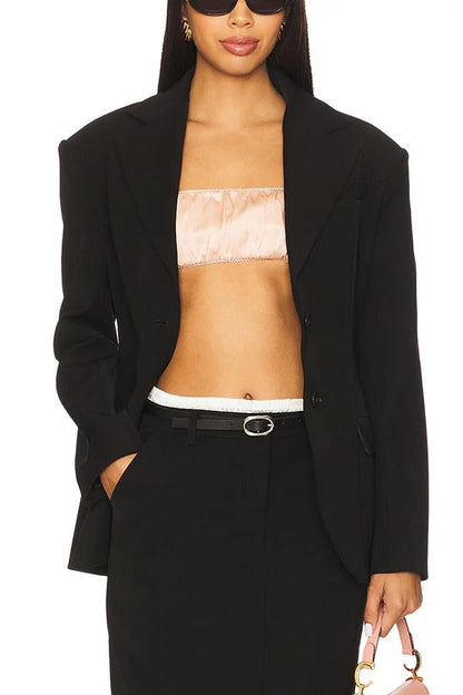 Blazer elegante con solapa y bolsillo, manga larga, hombros acolchados y cintura ajustada para vacaciones 