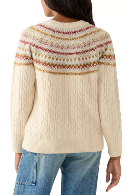 Suéter de cuello redondo con mezcla de cables Fairisle para mujer 