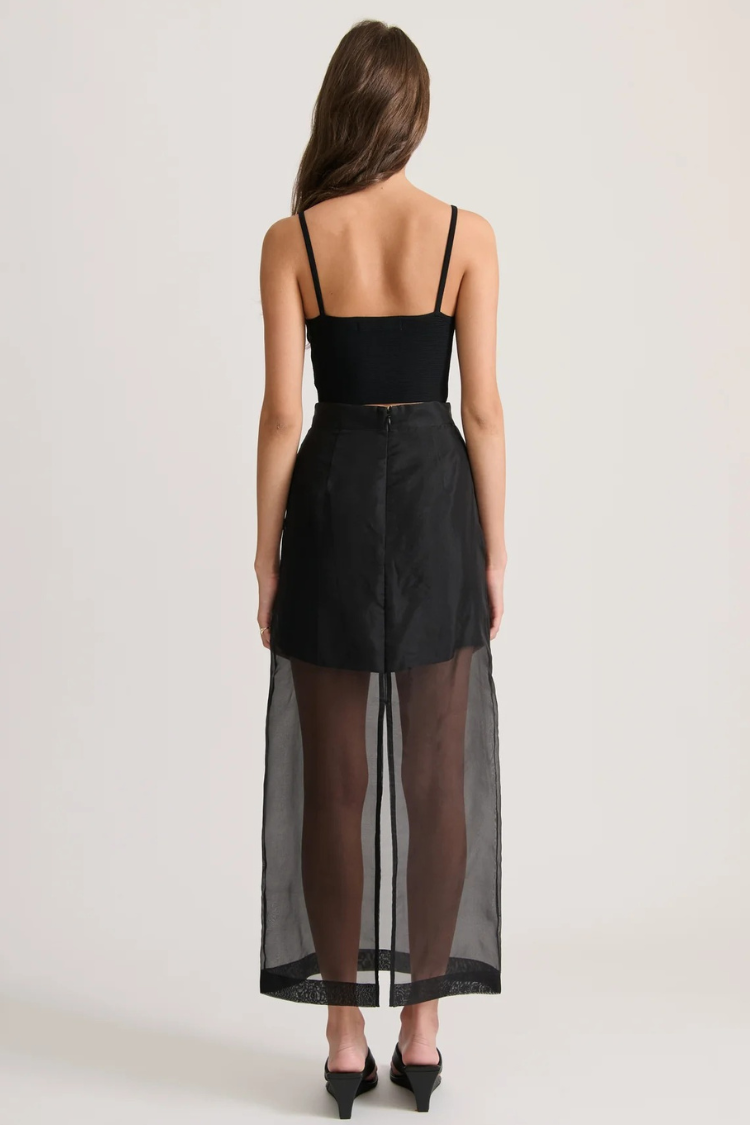 Embraces Modern Sheer Organza Pocket Oversized Tank and High Rise Slit Midi Skirt Set
