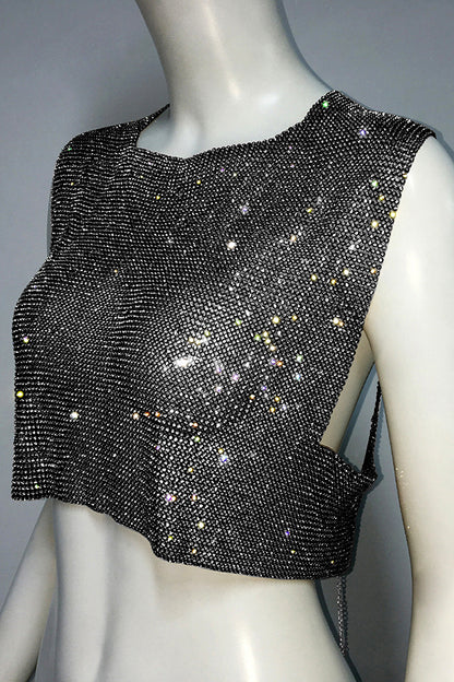 Sexy Metallic Rhinestone Backless Chain Vest