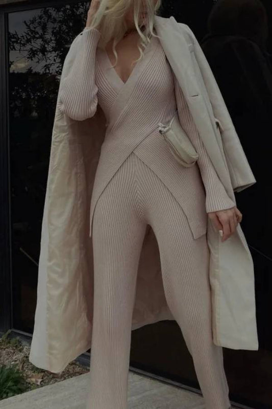 Women's Casual Sweater Wide -leg Pants Two -piece Suit