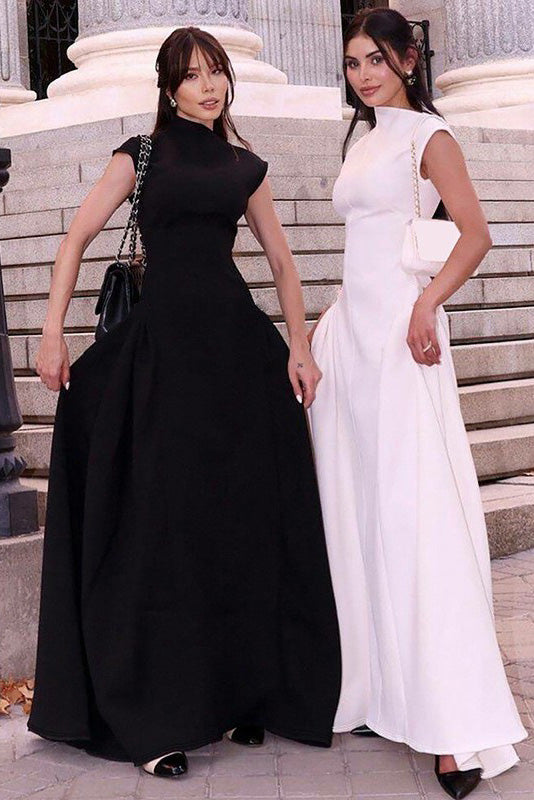 Minimalist High-Neck Sculptural Maxi Dress