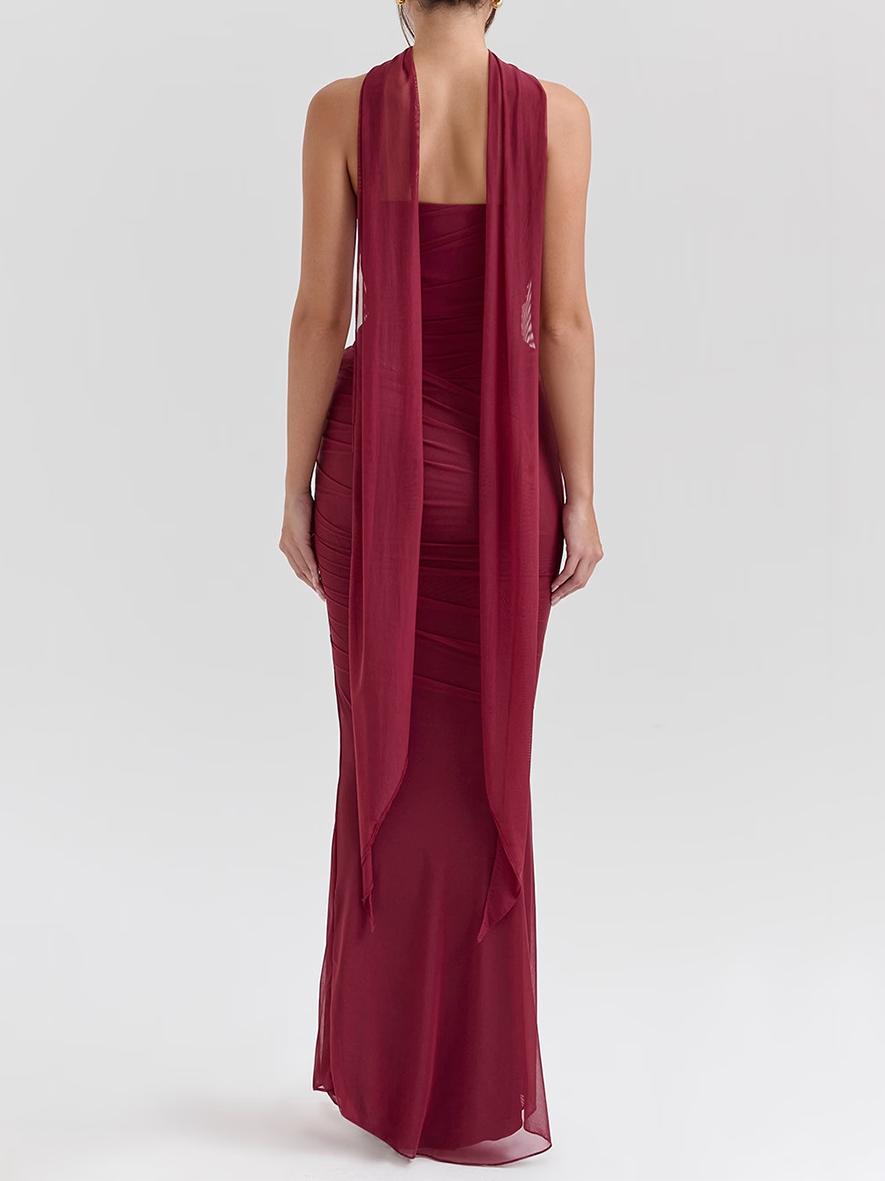 Purple  Strapless Bodice and High Waist Skirt with Tie Set