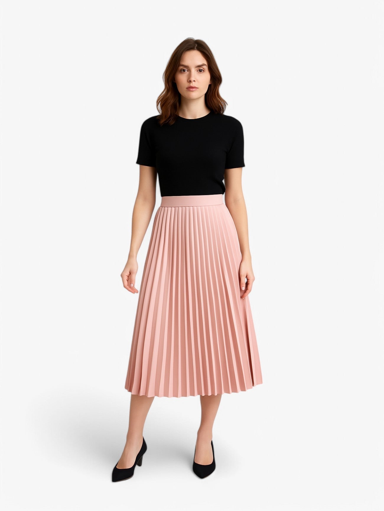 Pleated Midi Skirt | High Waist | Flowing A-line Silhouette