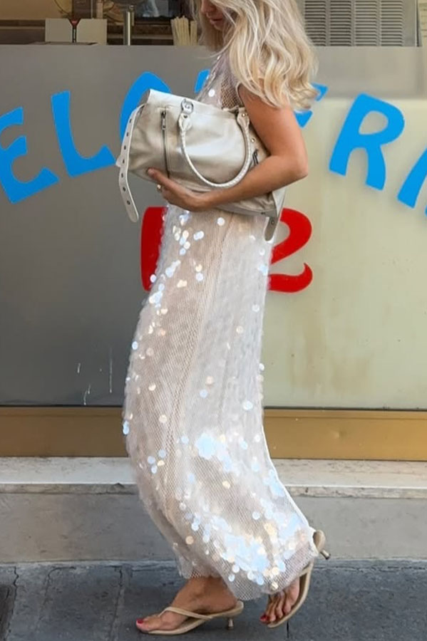 Like Gelato Sheer Large Sequin Short Sleeve Cover-up Maxi Dress