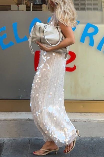 Like Gelato Sheer Large Sequin Short Sleeve Cover-up Maxi Dress