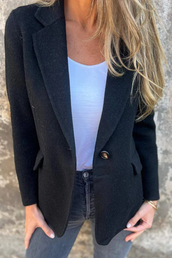 Solid Color Casual Wool Lapel Button Blazer
