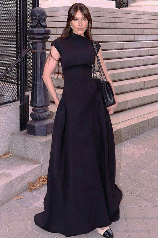 Minimalist High-Neck Sculptural Maxi Dress