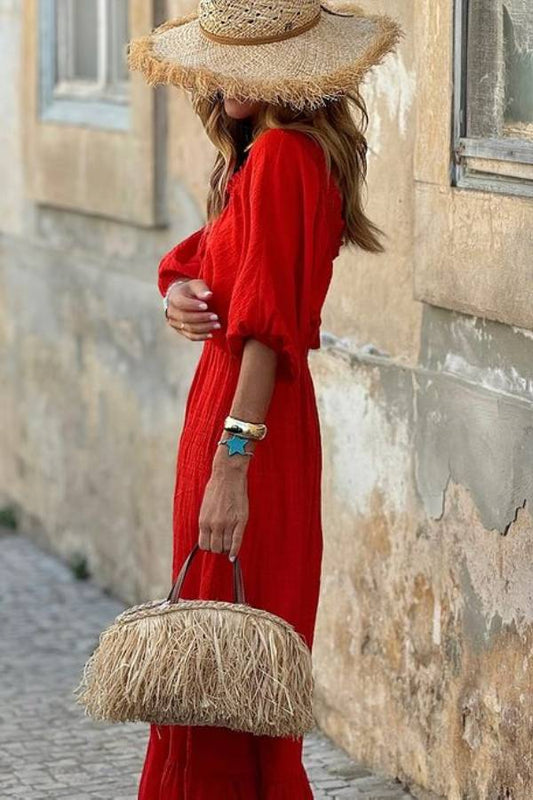 V-neck Ruffled Loose Maxi Dress