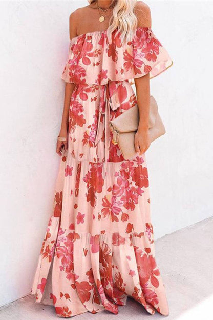 Chest Wrap Printed Full Skirt Dress