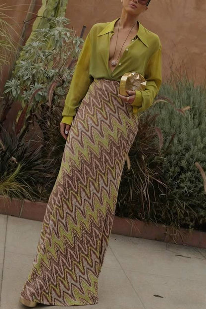 Moonlit Waltz Gradient Print Button Up Long Sleeve Loose Blouse