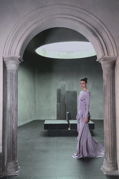 Xenia Purple Ruffle Detail Maxi Dress