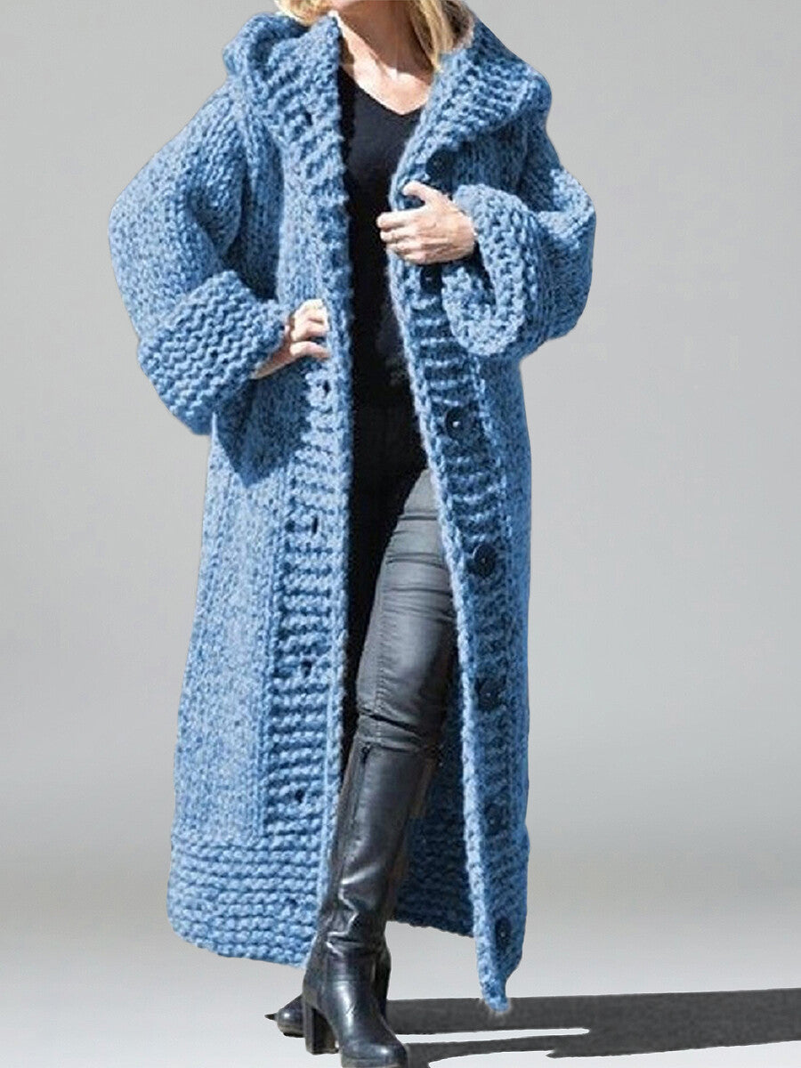 Daily Green Hooded Long Sleeve Crochet Casual Button Knitted Cardigans