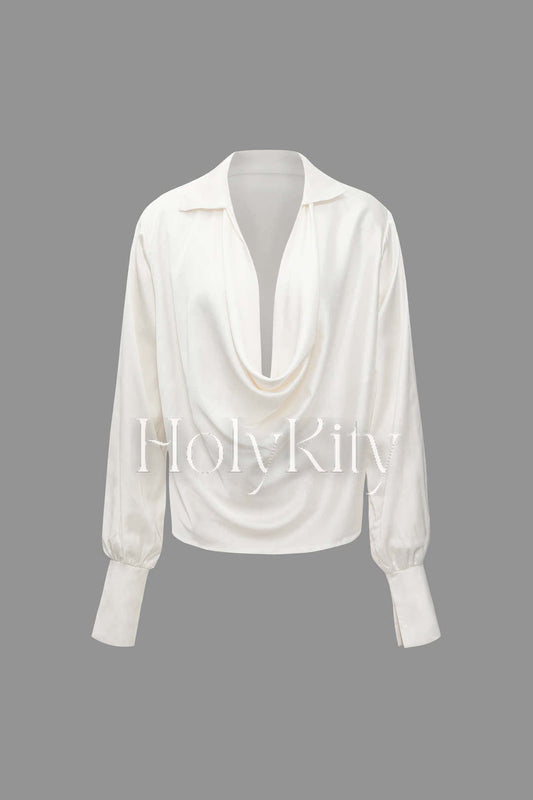 Satin Cowl Neck Long Sleeve Shirt