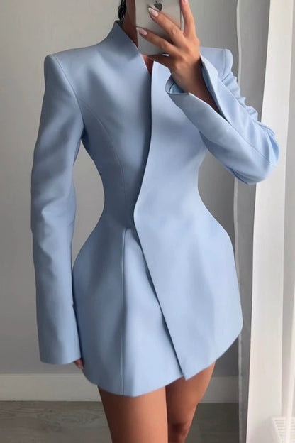 Shes Timeless V-neck Single Button Long Sleeve Waisted Blazer