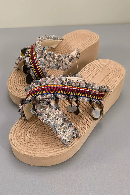 Zapatos de playa con borlas de estilo étnico bohemio 