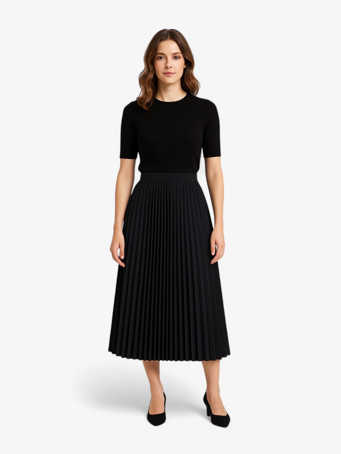Pleated Midi Skirt | High Waist | Flowing A-line Silhouette