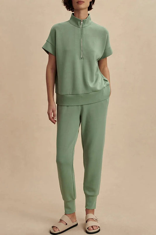 Sheridan Half-Zip Neck Short Sleeve Sweatshirt and Elastic Waist Pocket Jogger Set