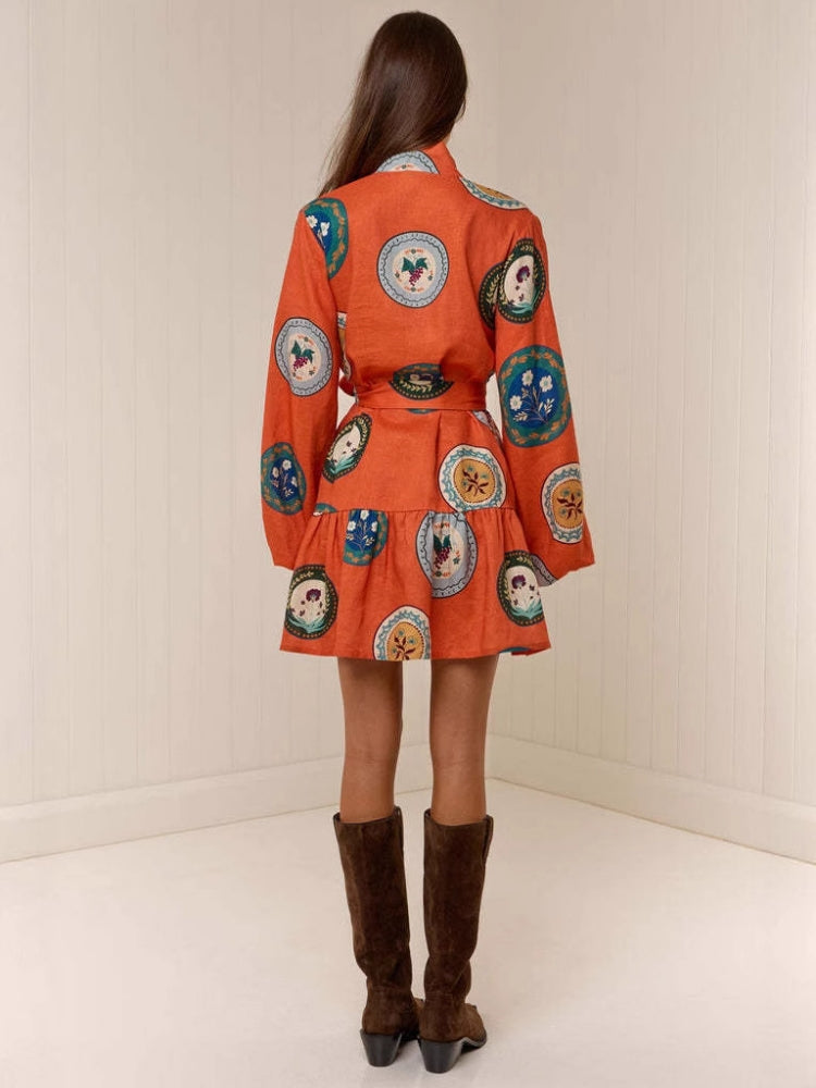 Patchwork Stand-Collar Dress