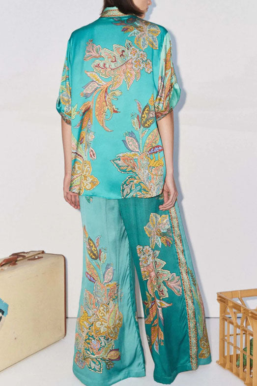 Retro Floral Print Shirt and Pants Set