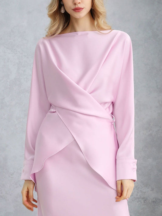 Elegant Asymmetrical Satin Long-sleeved Shirt