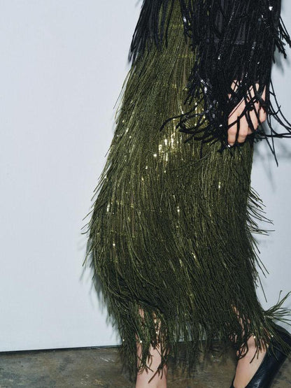 Fringed Sequin Skirt