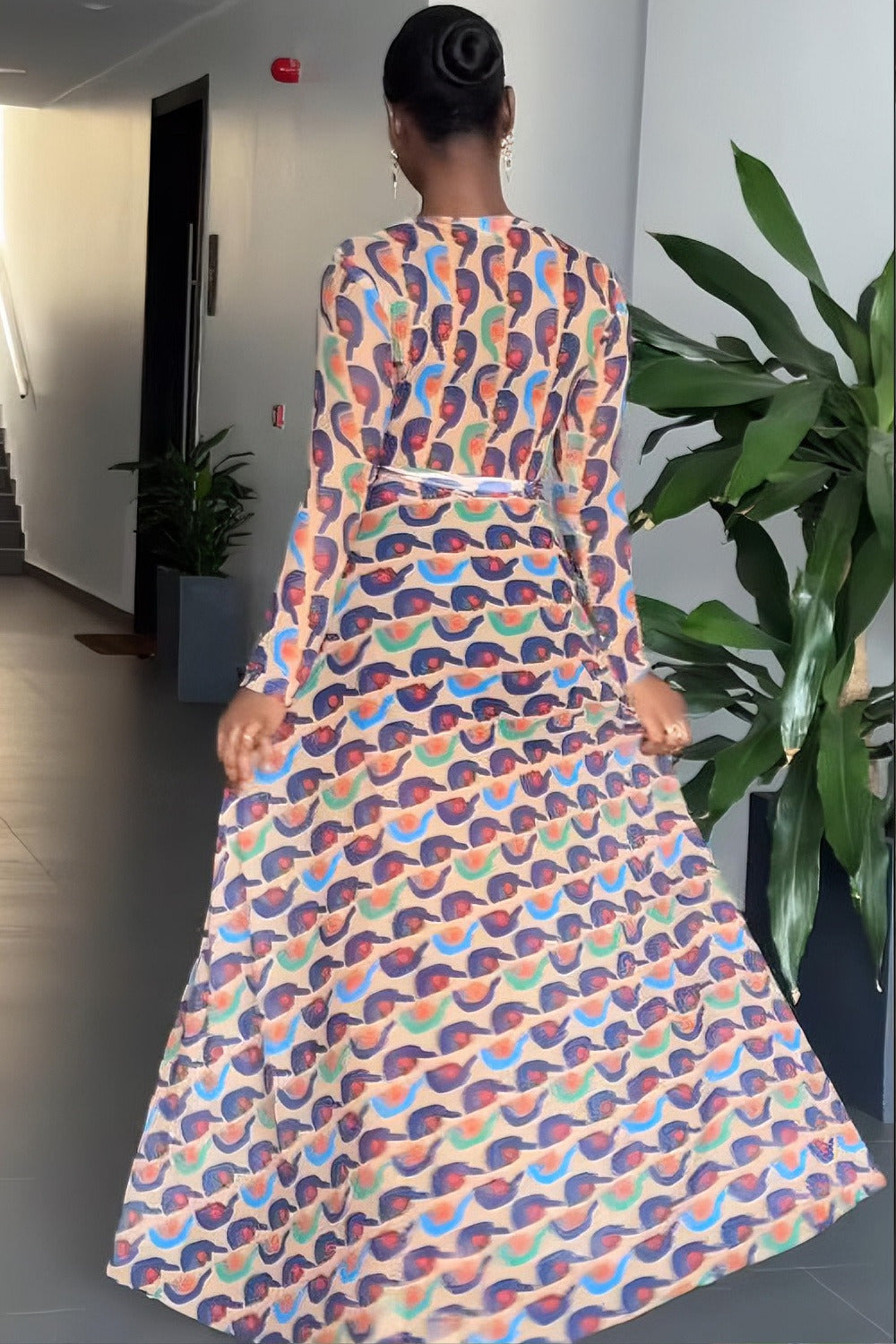Abstract Portrait-Print Maxi Dress