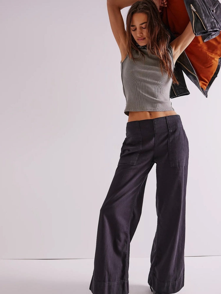 Elastic Waist Wide-Leg Jeans