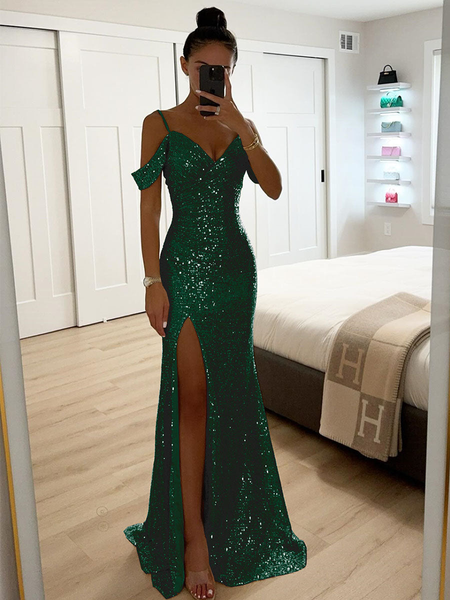 Sequin Sling Slit Evening Dress