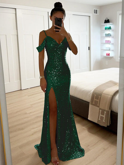 Sequin Sling Slit Evening Dress