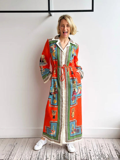 Long-Sleeve Linen Waist Dress