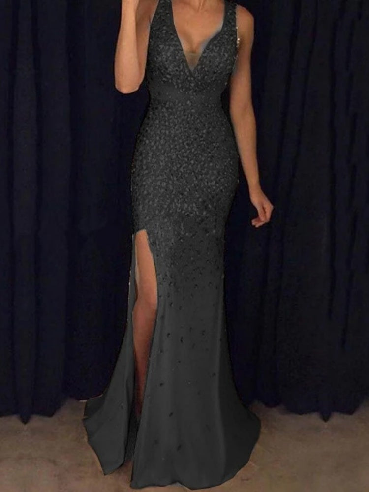 Glittering High-Waisted Evening Dress