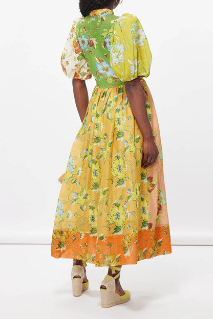 Floral Interlude Puff Sleeve Midi Dress