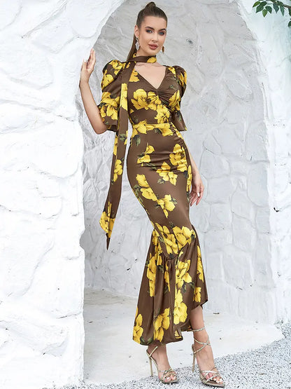 Vintage Puff Sleeve Slim Dress