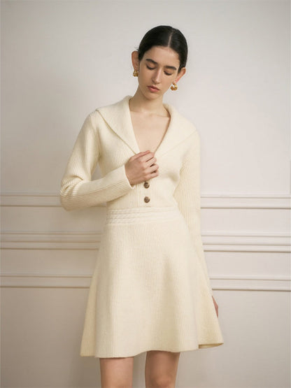 Parisian Style Lapel Knit Mini Dress