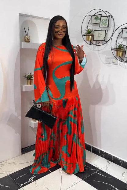 Tropical Wave Pleated Maxi Dress