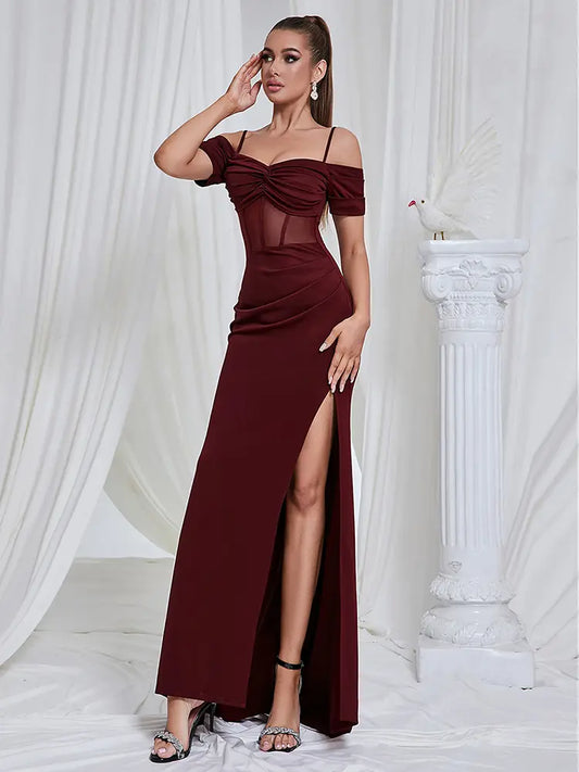 Sexy Strapless Cutout Slit Dress