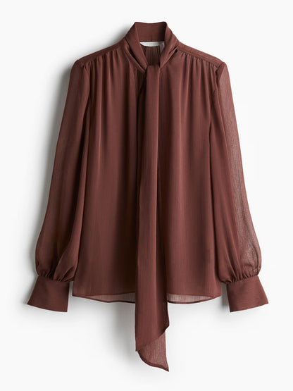 Tie-Neck Chiffon Blouse