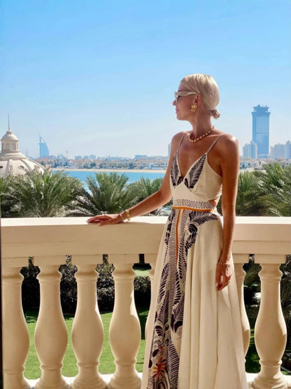 Backless Tie Elegant Print Dress