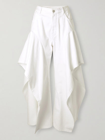 Ruffled Mid-Rise Wide-Leg Jeans