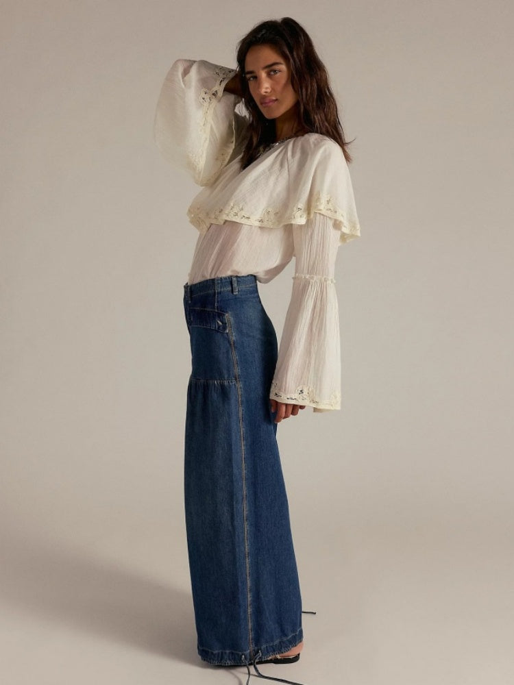 Adjustable Hem Draped Jeans