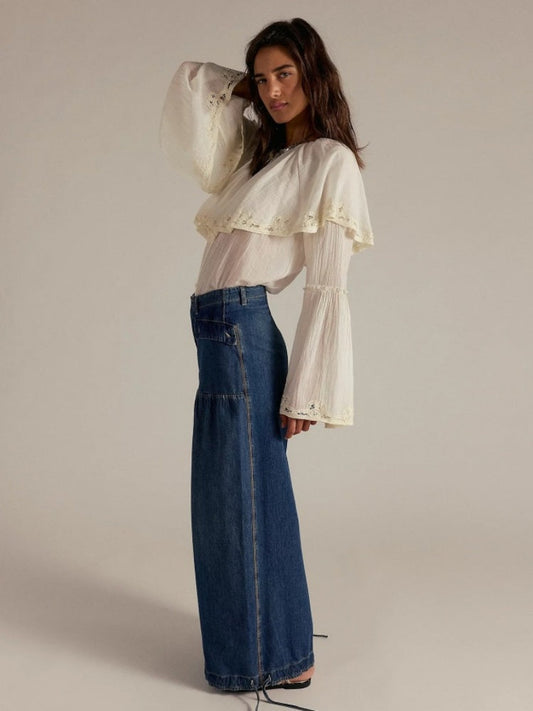 Adjustable Hem Draped Jeans